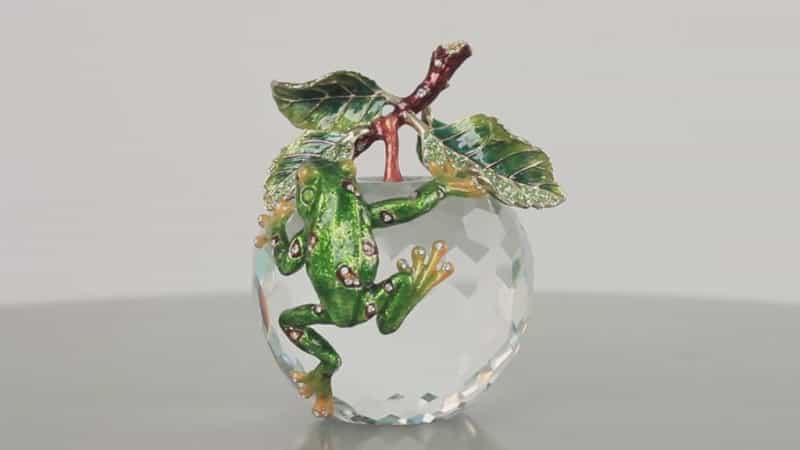 Crystal Apple With A Green Frog On It