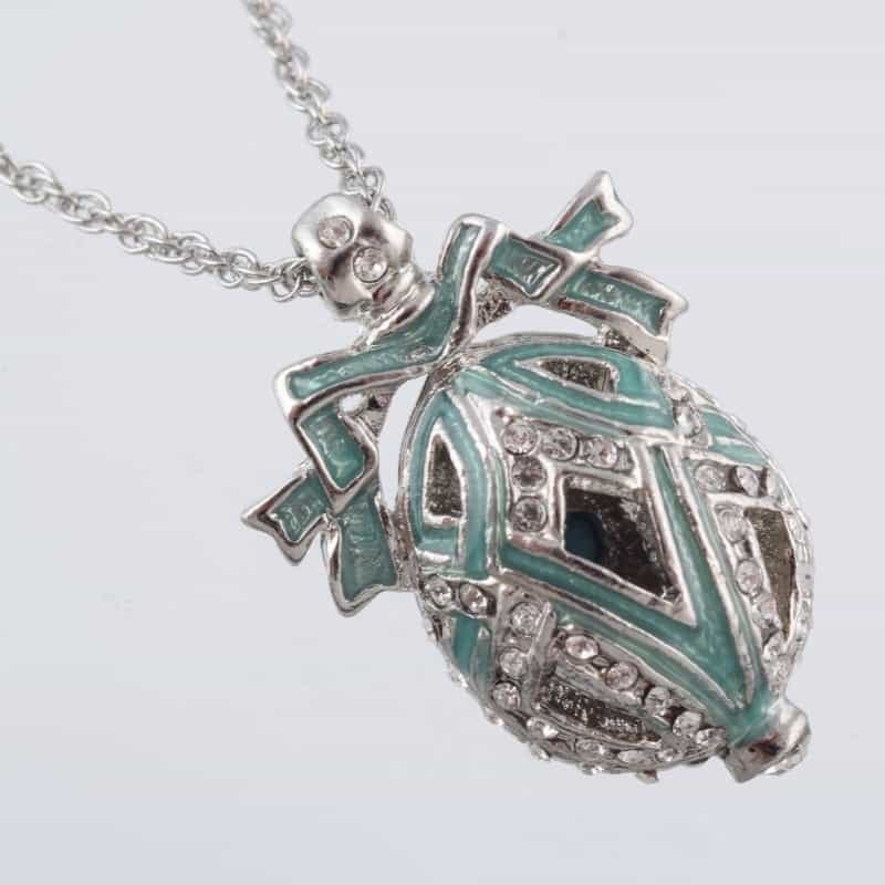 Silver & Light Green Egg Pendant Necklace