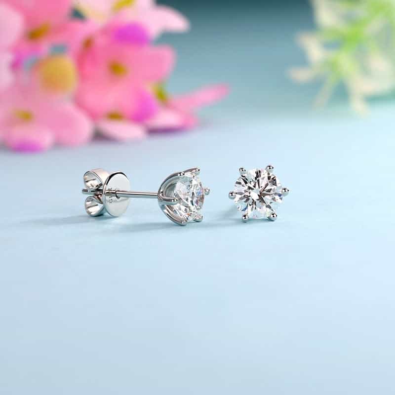 1 Carat Lab Grown Diamond Earrings 6 Claws (Total 2 Carats) White Gold _2