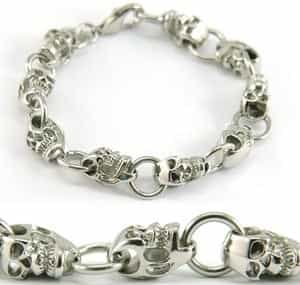 Biker Nine Skulls Link Stainless Steel Mens Bracelet