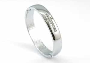 Created Stone Cross Pattern Silver Bangle Mens Bracelet