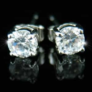 Cubic Zirconia Stud White Gold Plated 6 Mm Mens Earrings