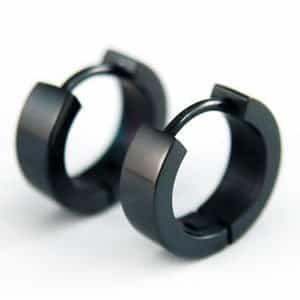 Plain Black Hip Hop Stainless Steel Huggie Mens Earrings