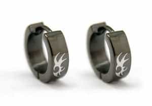 Black Gothic Stainless Steel Hoop Mens Earrings