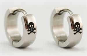 Skull Solid Stainless Steel Huggie Mens Earrings