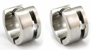 Mens Bling Created Solid Stainless Steel Huggie Earrings