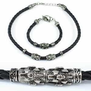 Cross Skull Black Rubber Brass Mens Necklace Bracelet
