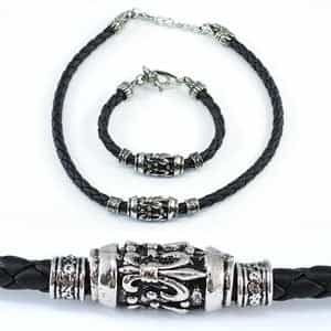 Gothic Cross Black Rubber Brass Mens Necklace Bracelet
