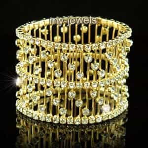Bridal Wedding Stretch Crystal Gold Bangle Bracelet