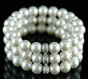 Bridal Wedding 3 Rows White Shell Pearl Bracelet