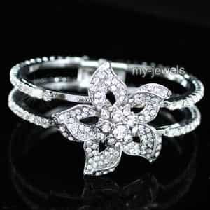 Bridal Flower Crystal Cuff Bangle Bracelet