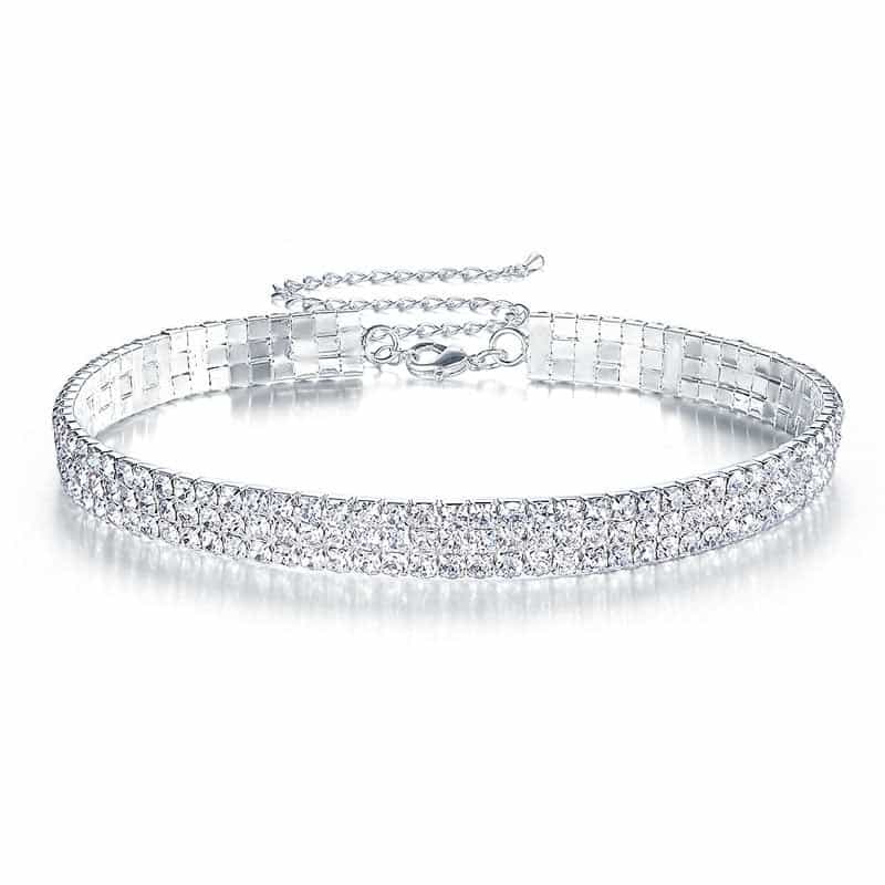 Bridal Wedding 3 Row Stretch Rhinestone Choker