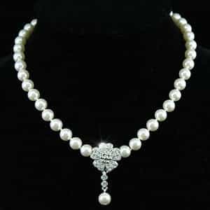 Bridal White Shell Pearl Necklace Use Austrian Crystal