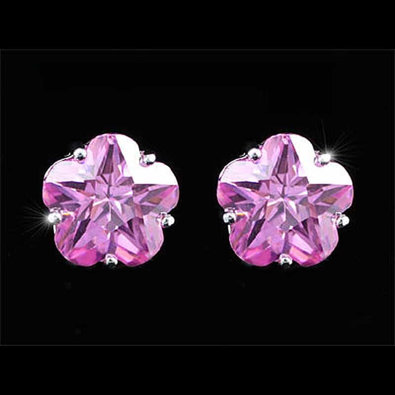 3 Carat Flower Pink Created Sapphire Stud Earrings
