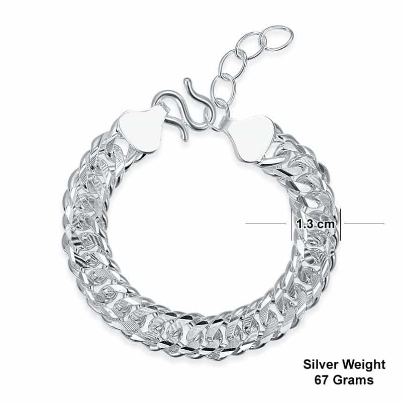 Men's Silver Bracelet Heavy Pure Silver Cuban Link Chain Adjustable