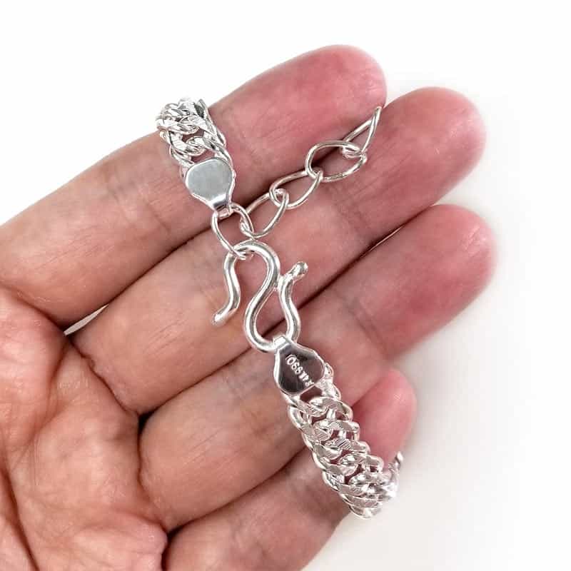 Men's Silver Bracelet 1 Cm Width Pure Silver Cuban Link Chain Adjustable