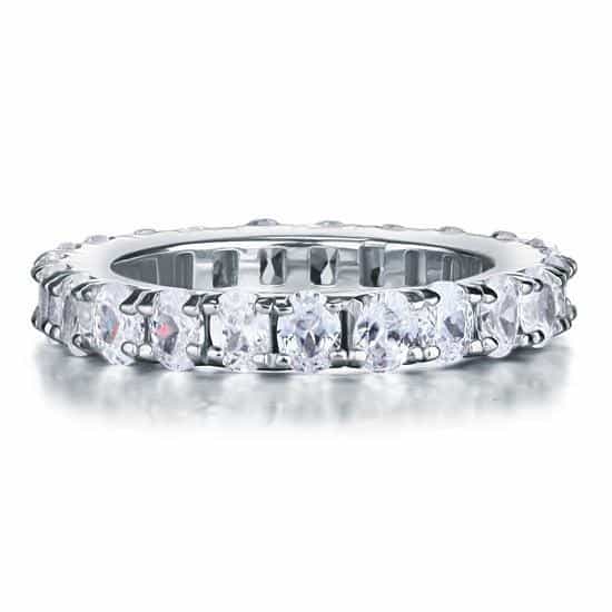Oval Cut Eternity Solid Sterling Silver Created Diamond Ring
