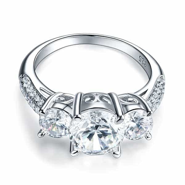 925 Sterling Silver 3-Stone Wedding Ring 2 Carat Simulated Diamond Jewelry Vintage Style Xfr8225