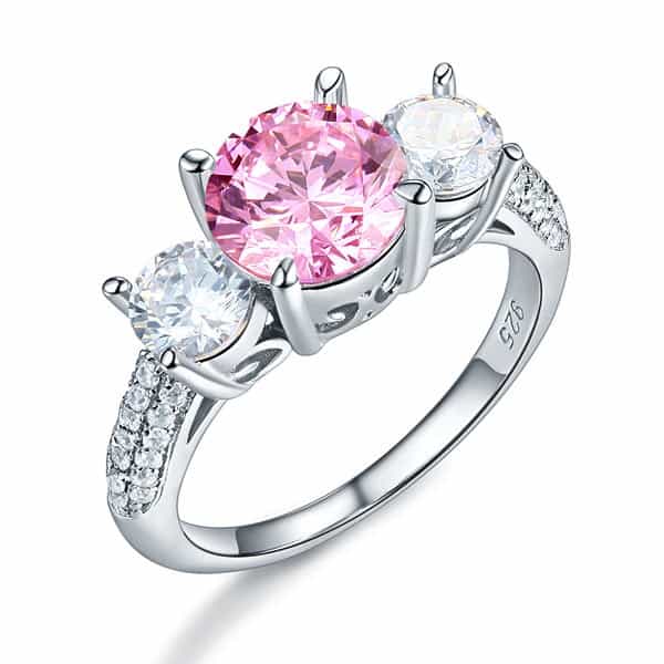 925 Sterling Silver 3-Stone Wedding Ring 2 Carat Fancy Pink Simulated Diamond Jewelry Vintage Style Xfr8227