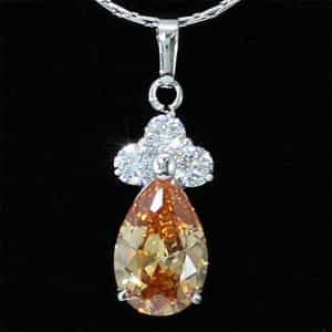 2.5 Carat Pear Cut Amber Created Diamond Pendant & Necklace