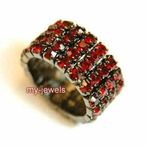 4 Row Dark Red Stretch Bridal Fashion Rhinestone Ring
