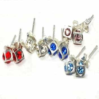 Sterling Silver 60 Pairs Cube Colorful Cz Stud Earrings On Display