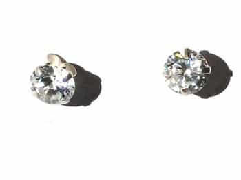 Sterling Silver Clear 7Mm Cz Cubic Zirconia Stud Earrings
