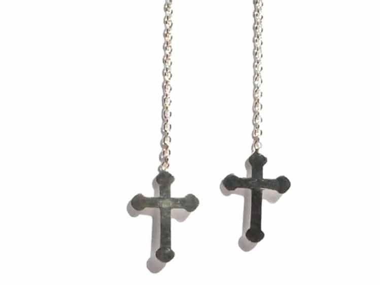 Pair Of Sterling Silver 925 Cross Dangle Ear Thread Earring