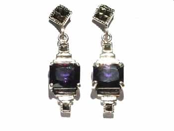 Sterling Silver Genuine Amethyst Cubic Zirconia & Marcasite Earrings