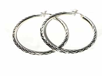 Sterling Silver Large Diamond Cut Hoop Earring