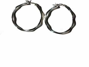 Sterling Silver Safety Pin Catch Wavy Hoop Earrings