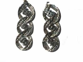 Pair Of 925 Sterling Silver Dollar Sign Link Dangle Earrings