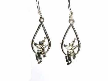 Sterling Silver Clown On Swing Dangle Earrings