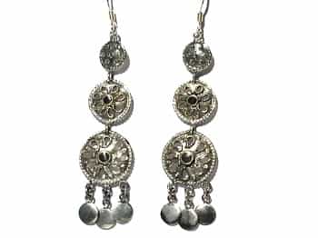 Sterling Silver Inlaid Onyx Mutli Ethnic Dangle Earrings