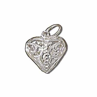 Sterling Silver Diamond Cut Filigree Heart Pendant
