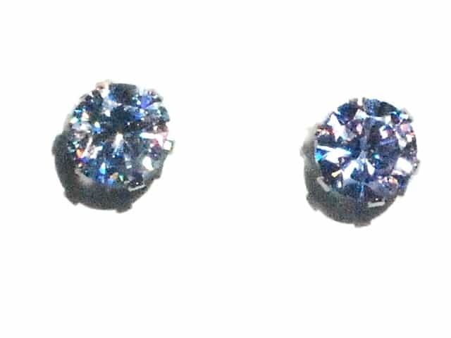 Stainless Steel 6Mm Light Blue Tint Cz Cubic Zirconia Stud Earring