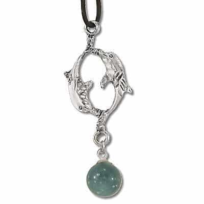 Double Dolphin With A Glass Ball On A Necklace