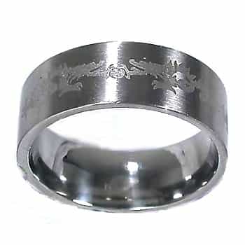 Men's 316L Stainless Steel Tribal Dragon Etching 9Mm Ring Band