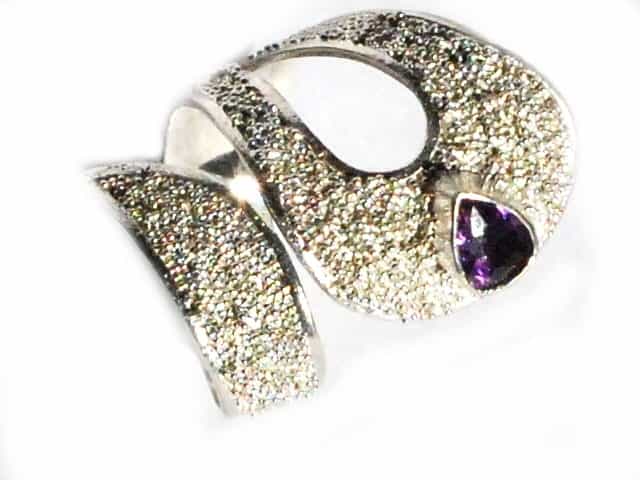 Sterling Silver Adjustable Sparkling Cocktail Ring With Amethyst Cz