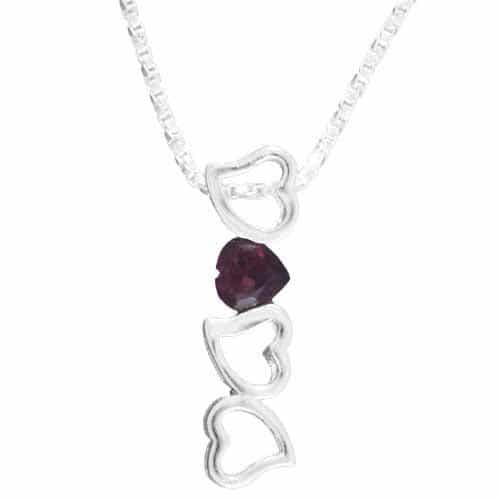 Sterling Silver Garnet Open Hearts Vertical Slide Pendant