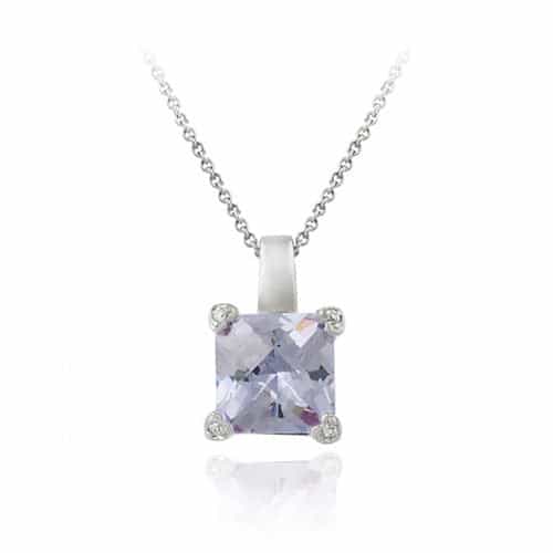 Sterling Silver Lavender Cz Square Solitaire Pendant