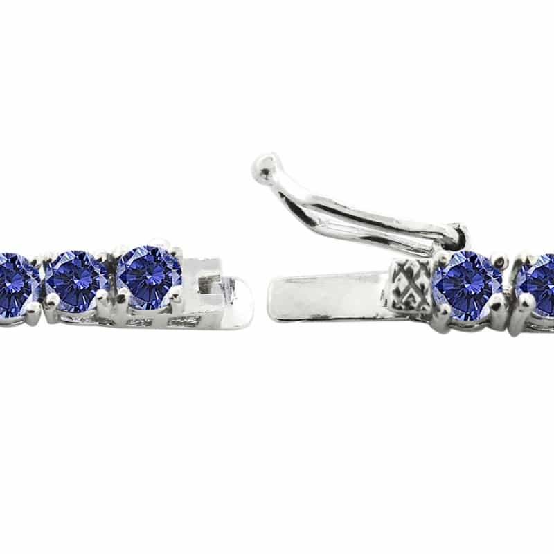 Sterling Silver Created Tannzanite 4Mm Round Classic Tennis Bracelet