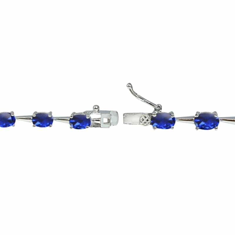 Sterling Silver Created Blue Sapphire 6X4mm Oval Classic Link Tennis Bracelet