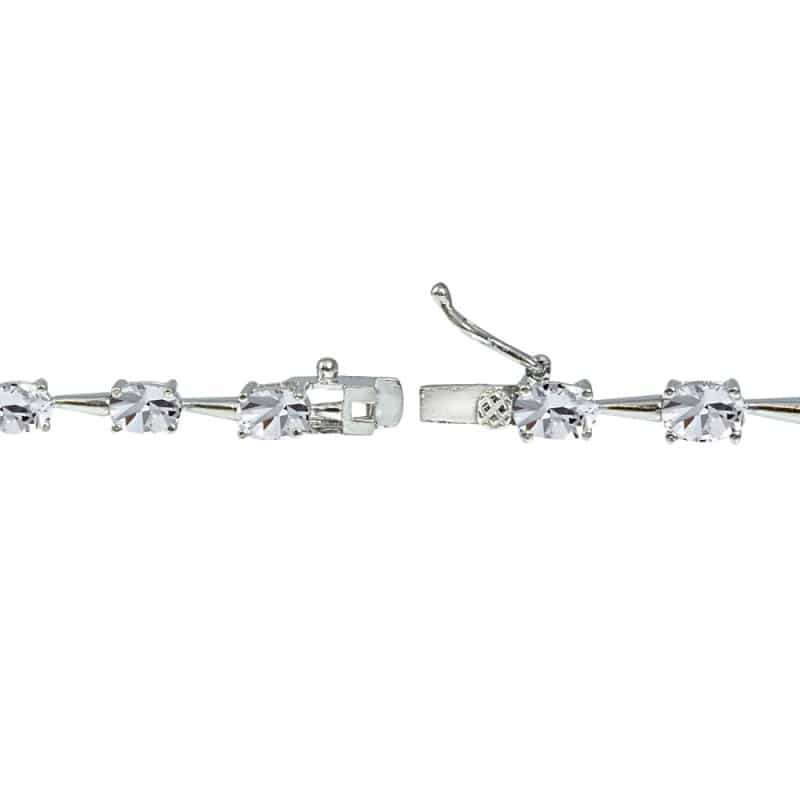 Sterling Silver Created White Sapphire 6X4mm Oval Classic Link Tennis Bracelet