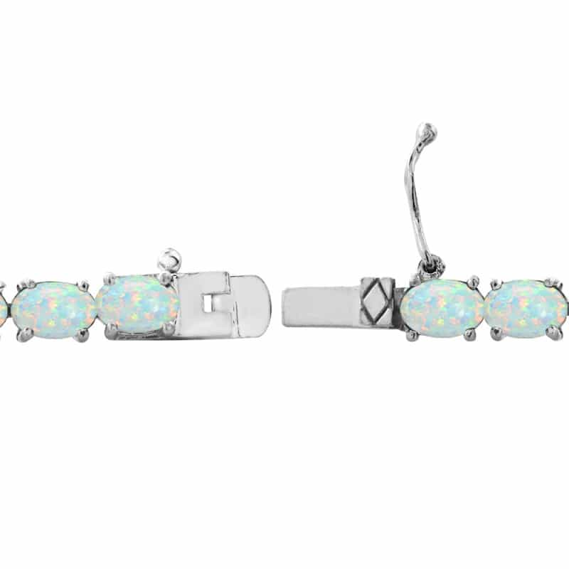 Sterling Silver 5.15Ct Created White Opal 6X4mm Oval Tennis Bracelet