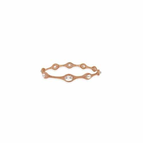 18K Rose Gold Over Sterling Silver Cz Brushed Bangle Bracelet