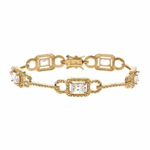 18K Gold Over Sterling Silver Cz Link & Bar Bracelet