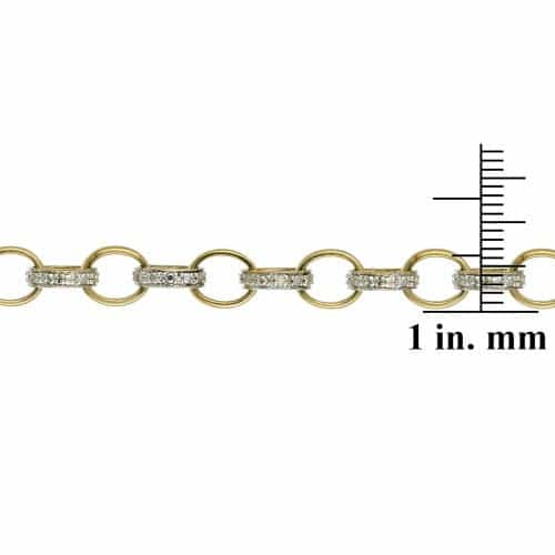 18K Gold Over Silver Diamond Accent Circle & Bar Link Bracelet
