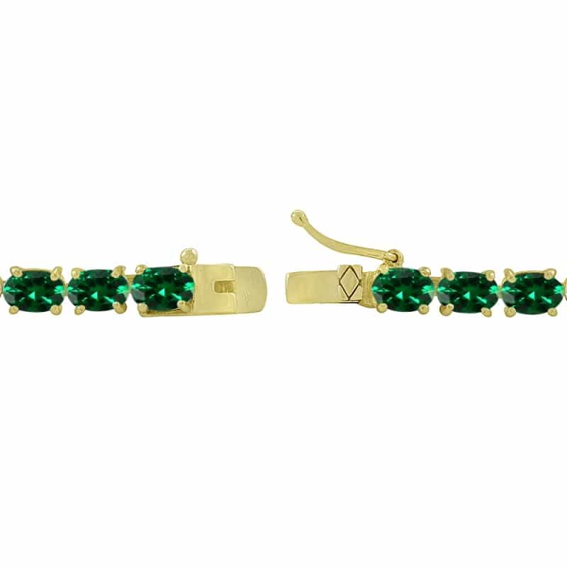 Yellow Gold Flashed Sterling Silver 6X4mm Simulated Emerald Oval-Cut Tennis Bracelet