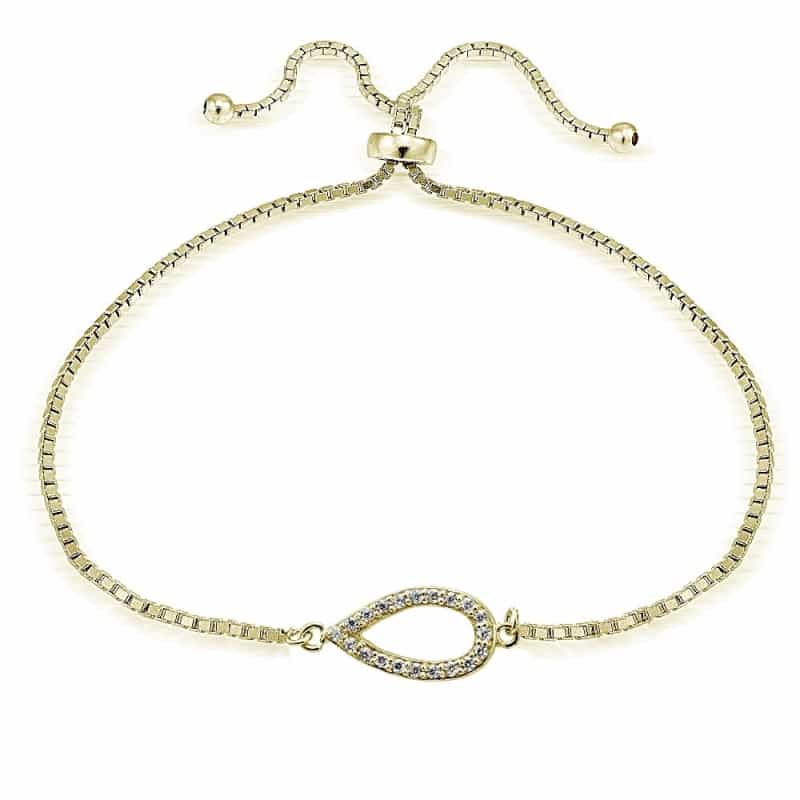 Gold Tone Over Sterling Silver Cubic Zirconia Vertical Teardrop Adjustable Bracelet